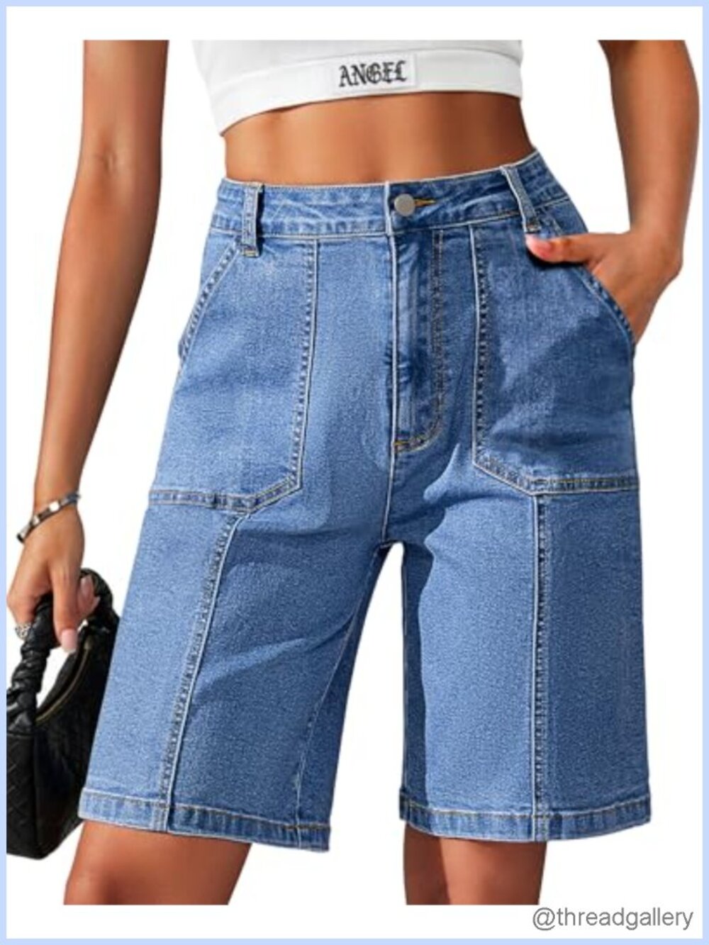 Eddoyee Women's Bermuda Shorts 9" Inseam Cotton Stretch High Rise Casual
